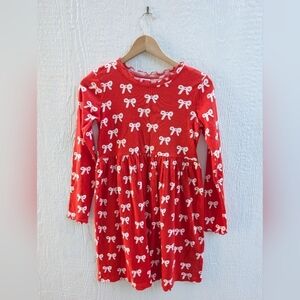 Hanna Andersson Red White Bows 100% Cotton Long Sleeve Dress Girl's Size 12